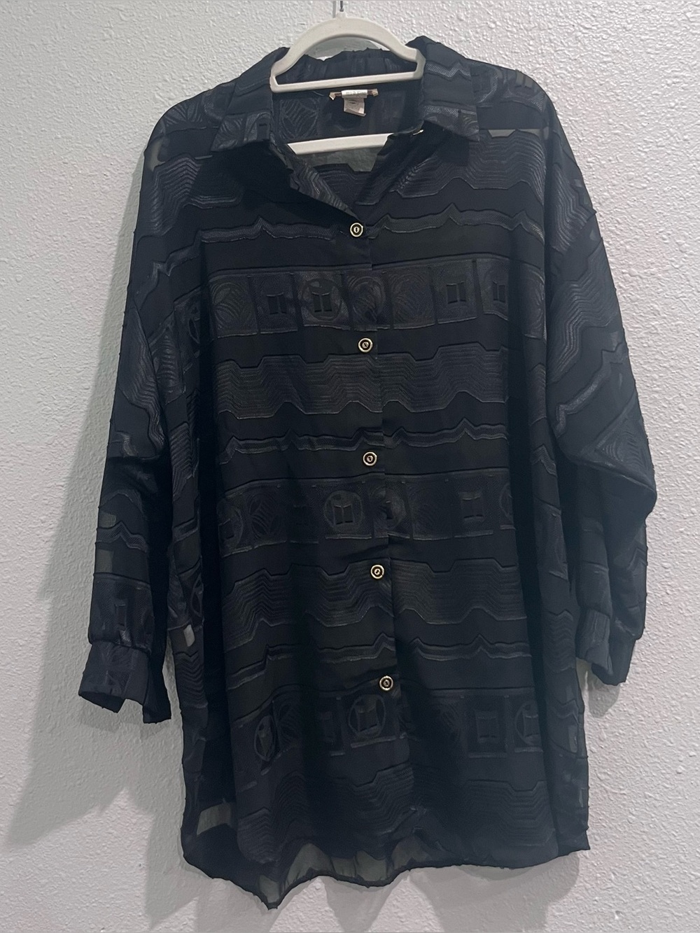 Vintage Sand Dollars Shirt Womens L Black Jacquard Button Up Made USA 90s
Gothic